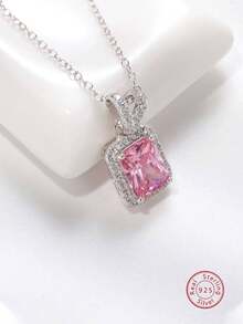 1pc Luxury 925 Sterling Silver Zirconia Pendant Necklace, Suitable For Daily Wear, Party, Holiday, Christmas, Thanksgiving, Birthday Gift For Women - XL0121M - View 4