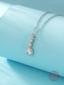 BLOVEMEE 1pc Fashionable & Luxurious 925 Silver Zirconia Pendant Necklace, Suitable For Women's Daily Wear, Party, Holiday, Valentine's Day, Mother's Day, Wedding Anniversary, Women's Jewelry Gift