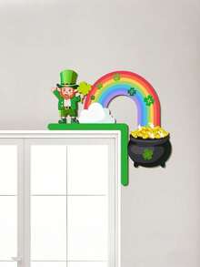 St. Patrick's Day Door Decor - Clover & Rainbow Door Frame, St. Patrick's Day Decoration, Fun Door Ornament, Wooden Sign, Front Door Decor, St. Patrick's Day Party Decoration (Vibrant) - Green - View 8