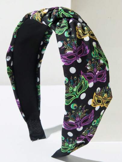 1pc Printed Fabric Carnival Element Headband, Minimalist Fashion Mask Print Festival Party Masquerade Ball Versatile Holiday Essential Hair Accessory , Hair Band , Hair Hoop Hairband
