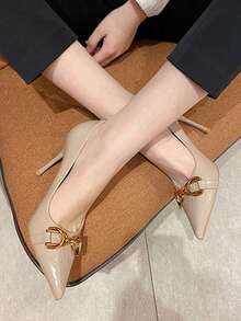 Giày cao gót nữ 2026 mới, chất liệu PU bóng, thời trang, đa năng, gợi cảm, mũi nhọn, thanh lịch, phù hợp cho công sở và tiệc tùng, giày cao gót gót nhọn. - Màu be - Xem 3