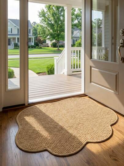 1 pieza Alfombra de imitación de yute con forma de nube marrón. Antiarañazos, lavable, ideal para propietarios de mascotas, adecuada para sala de estar, comedor, estudio, dormitorio y otros espacios, decoración del hogar versátil, tacto suave, lavable a máquina, fácil de limpiar, disponible en varios tamaños