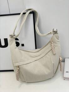 1个灯芯绒多功能拉链校园单肩包，简约百搭学生文具包，新款大容量高端时尚通勤单肩包，可装笔记本电脑、平板电脑和其他学习用品，适合各种场合 - 彩色 - 查看 6