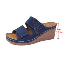 Dép xăng đan đế xuồng dày dặn, kiểu dáng thời trang ngoài trời dành cho nữ, có khóa dán, thích hợp cho mùa xuân/hè. - Màu xanh hải quân - Xem 4