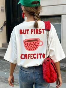 女士休闲加大码圆领 Capizotto T 恤，前后均有图案，是一款适合夏季的百搭 T 恤。 - 白色 - 查看 6