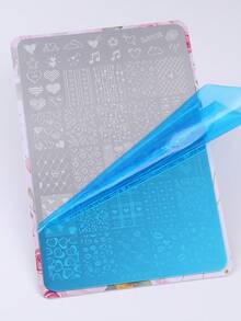 1件情人节美甲印花板，包含心形、嘴唇、音符、云朵图案，Y2K金属美甲印花模板DIY印花模具美甲配件工具，美甲用品 - 銀色 - 查看 10