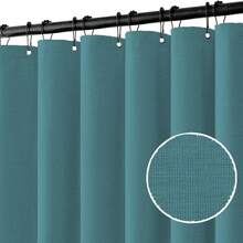 1件加厚防水浴帘，孔雀蓝仿麻浴帘，带金属挂钩 - 加厚速干面料，保护浴室隐私，兼具装饰功能 - 薄荷藍 - 查看 4