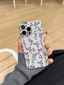 花朵图案单件装加厚透明防摔UV喷漆粉色TPU手机壳，饰以鲜艳的紫色花卉图案设计，兼容 17/17 Air/17 Pro/17 Pro Max、16/16 Plus/16 Pro/16 Pro Max、15/15 Plus/15 Pro/15 Pro Max、14/14 Plus/14 Pro/14 Pro Max、13 Mini/13/13 Pro/13 Pro Max、Galaxy - 彩色 - 查看 1