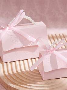 Set Of 10, Faux Pearl Decorated Gift Bags, Simple Party Packaging Bags, Paper Gift Boxes With Pearl Handles, Delicate Pink Valentine's Day And Wedding Gift Boxes, Embossed Printed Candy Boxes, Mini Packaging Bags, Gift Boxes, Small Gift Boxes, Wedding Gifts, Christmas And Wedding Candy Boxes, High-End Wedding Candy Boxes, Empty Boxes, High-End Non-Foldable Souvenir Boxes - Multicolor - View 1