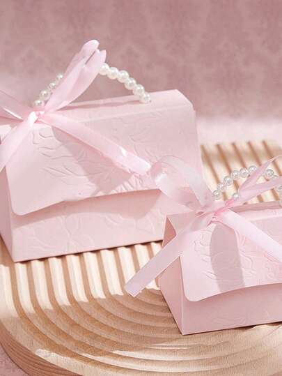 Set Of 10, Faux Pearl Decorated Gift Bags, Simple Party Packaging Bags, Paper Gift Boxes With Pearl Handles, Delicate Pink Valentine's Day And Wedding Gift Boxes, Embossed Printed Candy Boxes, Mini Packaging Bags, Gift Boxes, Small Gift Boxes, Wedding Gifts, Christmas And Wedding Candy Boxes, High-End Wedding Candy Boxes, Empty Boxes, High-End Non-Foldable Souvenir Boxes