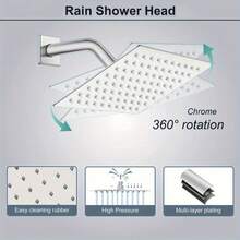 AUXOM Louis Shower Head Square Stainless Steel 304 Complete Luxury Kit With Adjustable Arm And Hand Shower - 銀色 - 查看 7