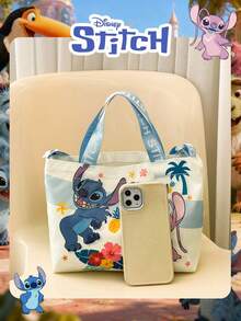 Disney 1个正品史迪奇和天使热带图案手提包，淘气史迪奇糖果袋，午餐包，零食包，大容量卡通手提包，轻便日常包，适合日常使用、购物和搭配可爱服装，非常适合存放零食、钥匙和化妆品。 - 彩色 - 查看 4