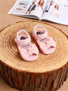 1双女童蝴蝶结帆布鞋，搭扣设计，平底可爱凉鞋，适合夏季穿着，婴幼儿女童凉鞋，夏季鞋 - 粉色 - 查看 3