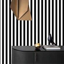 1 Roll Of Striped Black And White Ready-To-Peel Wallpaper, Self-Adhesive Wallpaper, Detachable Contact Paper, Waterproof Wallpaper, Decorative Wall, Cabinet Rack, Drawer Lining, Vinyl, Home Decoration - Black and White - View 2