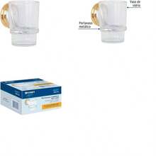 Foset Aqua AQA-81G, Portavaso cepillero cromo-oro con vaso de vidrio sistema de montaje para semiempotrar - cromo/oro - Ver 3