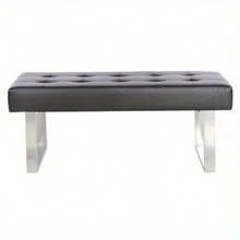 PU Leather Padded Dining Bench Hallway Living Room Seating Long Stool Shoe Bench Buttoned Bench Metal Legs - Black - View 10