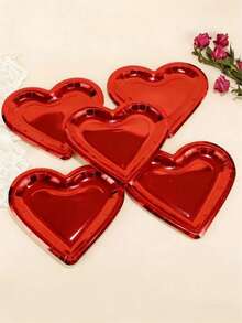 10.47 Inch (Approx. 26.6 Cm) Large Red Heart-Shaped Disposable Paper Plates, Suitable For Mother's Day, Wedding, Birthday Party, Valentine's Day - Red - View 9