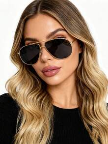 1副装金属双梁时尚眼镜，蟾蜍镜片时尚眼镜 - 黑色 - 查看 1