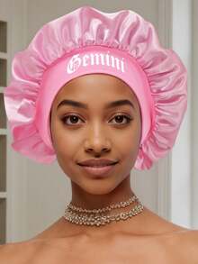 1pc Satin Sleep Cap, Personalized 12 Zodiac Sign Pattern Satin Wide Brim Elastic Sleep Hat, Satin Hair Cap (Random Print Pattern) - Pink Constellation SM10 - View 27