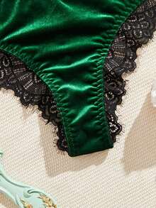 1套女士豹纹蕾丝无钢圈前扣文胸 - 綠色 - 查看 6