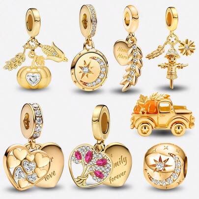 1Pc Fashionable 925 Sterling Silver Sparkling Star Moon Beads Charms Fit For Women Bracelets Bangles DIY Jewelry Making And Daily Outfit Matching Jewelry Decoration For Girls