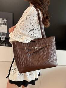 Women's Shoulder Tote Bag, Fashion Personalized Elegant Pendant, Large Capacity, Suitable For Shopping And Commuting, Coffee Color