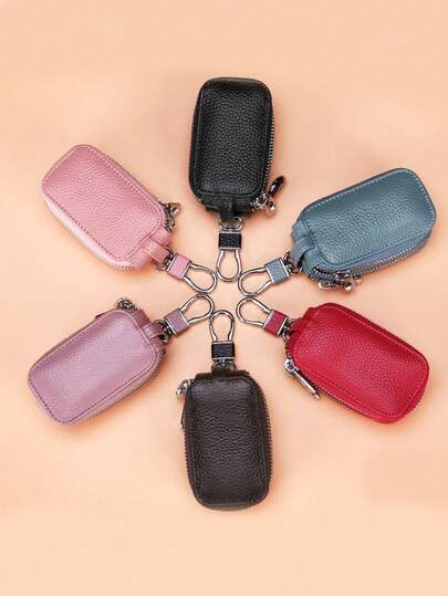 1. Portable & Fashionable PU Leather Car Key Holder, Large Capacity Key Pouch, Dual Layer Waist Hanging Zipper Key Wallet, Unisex, With Key Chain, Perfect Gift For Christmas, Thanksgiving, Women Mini Wallet, Teacher's Day, Valentine's Day, Birthday, Christmas And Any Special Occasion