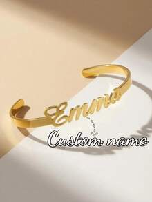Customized Women's Stainless Steel Bracelet With Personalized Nameplate, Letter, Heart, Hollow Butterfly Design, Jewelry Gift For Women, Wedding, Valentine's Day - Gold Bracelet - View 6
