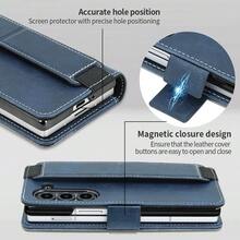 VIETAO Stitched Faux Leather Protective Full Flip Cover Leather Cellphone Case Compatible With Samsung Galaxy Z Fold 5 6 7 Card Slots Shockproof Magnetic Wallet Mobile Phone Case - Blue - View 3