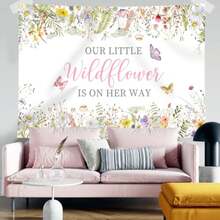 Baby In Bloom Tapestry, Spring Wildflower Baby Shower Backdrop, Perfect For Home Or Outdoor Spaces, Easy To Hang & Maintain, Indoor/Outdoor Party & Room Decoration, Hanging For Bedroom, Living Room, Dorm Decor - màu3 - Xem 2