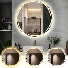 DASHLINE Bathroom Mirror, Round LED Bathroom Mirror With Memory Function And HD Defogger, Makeup Mirror, Smart Touch Buttons, 3 Dimmable Colors, 4mm Explosion-Proof Glass: Home & Kitchen - 灰月 - 查看 4