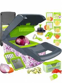 Bộ 16 món dụng cụ thái rau củ kèm hộp đựng | Dụng cụ bào phô mai, thái salad, băm bắp cải, cắt khoai tây chiên bằng thép không gỉ, thích hợp cho rau củ, hành tây, khoai tây, trái cây, dụng cụ nhà bếp cầm tay, đồ dùng cho tiệc sinh nhật, họp mặt ngoài trời. - Xám - Xem 2
