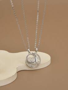 两件套时尚云朵、月亮、太阳不锈钢项链，银饰，银项链，适合夏季度假、海滩、西部风格、狂欢节、情人节、生日礼物、送朋友的礼物 - 銀色 - 查看 2