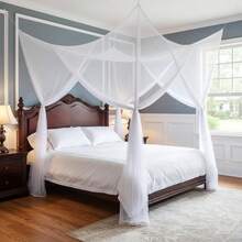 Suitable For Big Bed 4 Door Ceiling Mosquito Net Romantic 4 Door Bed Canopy Bedroom Dorm Home Decoration - 白色 - 查看 3