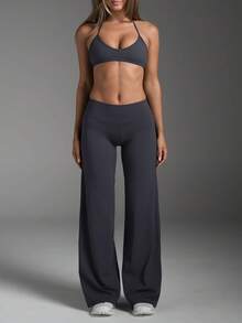 Women's Commuting Sports Elegant Modern Workplace Solid Color Slim Fit Flare Pants Spring - Dark Grey - View 8