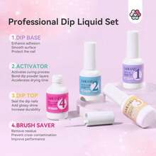 SAVILAND Dip Powder Liquid Set: 4 Pcs Nail Dip Liquid Set With HEMA-Free Base Activator Top Coat And Brush Saver 15 Ml\/0.5 Fl.Oz Dipping System Essentials No Curing Home Use DIY Salon Art - ColorB - 查看 5