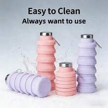 1pc 500ml Folding Water Bottle For Women Men Portable Sports Silicone Cup Reusable Drinking Bottle Outdoor Fitness Gym Travel Camping Hiking Trekking Office School Supplies - Pink - View 2