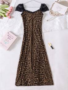 女士柔软豹纹露背性感睡衣 - 紫紅色 - 查看 10