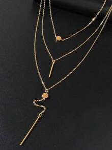 1pc Fashionable Multi-Layer Chains Long Necklace - vàng - Xem 3