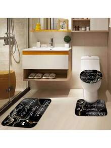 Bathroom Shower Curtain Set, Includes 12 Hooks, Toilet Seat, Bath Mat, Non-Slip Bathroom Rug, Toilet Cover, Polyester Fabric Washable Window Curtain, Bathroom Accessories - Multicolor - View 4