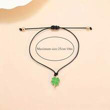 10条绿色四叶草吊坠手链 + 10个欧根纱袋 + 10张贺卡 圣帕特里克节、情人节、毕业季 春季配饰 幸运四叶草吊坠 创意编织手链 礼物 与家人朋友分享