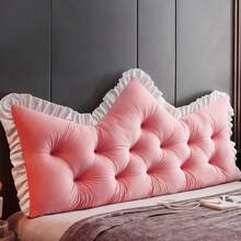 1pc Luxury Crystal Velvet Headboard Backrest Cushion- Sofa Bed Reading Pillow With Soft Plush Polyester Fiber Padding For Reading Nook, Zipper Closure & Machine Washable - Elegant Tufted Design With Ruffle Trim - Amber Camel - View 3