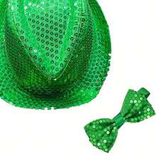2pcs/Set St. Patrick's Day Party Unisex Stylish Sequin Bow Tie And Hat - Multicolor - View 3