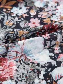 Acelitt Bohemian Style Floral Print Turtleneck Long Sleeve Ruffle Hem Midi Fitted Dress - Multicolor - View 11