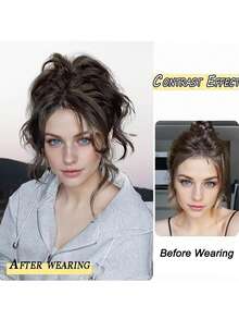 Extensiones de cabello postizo con cola de caballo glamorosa y rizada de aspecto natural, de 12 pulgadas, voluminosas y gruesas, resistentes al calor, sintéticas de lujo con cierre sin deslizamiento para cabello fino, para fiestas, bodas y uso diario (colores: negro natural, marrón claro, marrón oscuro, negro con tono marrón) - Multicolor - Ver 4