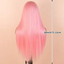 Light Pink Hair Glueless 13x6 HD Lace Synthetic Lace Front Wig 28 Inches Baby Pink Long Straight Wigs For Women Hand Tied Pre Plucked Hairline - 淺粉色 - 查看 3