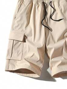 Men's Casual Cargo Shorts, Multi-Color Polyester, Drawstring Waist, Adjustable Shoulder Straps, Elastic Waist, Multiple Pockets, Suitable For Gym, Washable, Summer Casual Activities, Durable Fabric Jogger Shorts, Ideal Gift For Father And Boyfriend For Back To School Season, Perfect Christmas Gift - Apricot - View 5