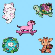 5pcs/Set Dog Cute Enamel Pin Lapel Pins Badges On Backpack Women's Brooch Zinc Alloy Clothes Gift Jewelry Fashion Accessories - Black - View 4