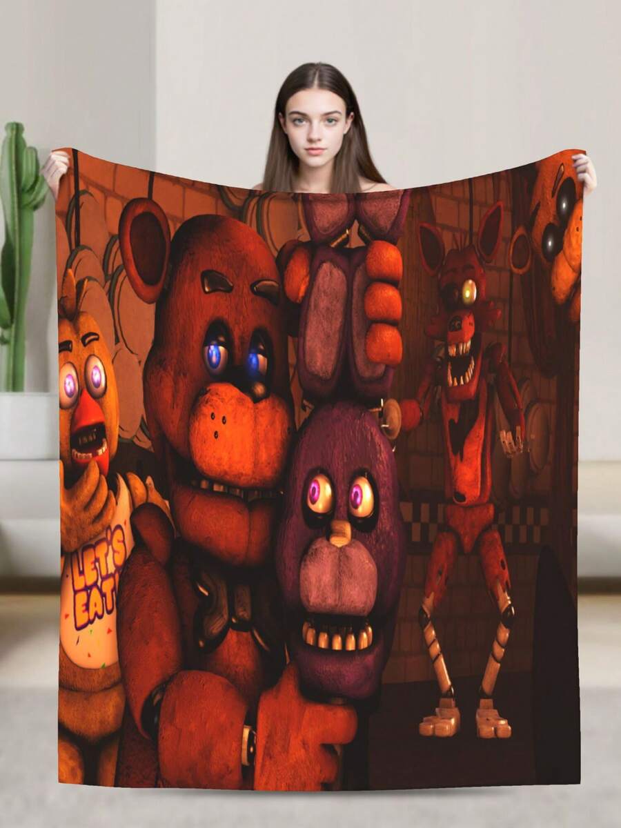 Pizza Nightat Fre-Ddy Soft Flannel Throw Blanket Cozy Plush Fuzzy Fleece Blanket For Sofa Bed Couch Camping Travel All Season Gift - màu đen - Xem 1
