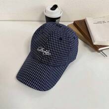 Couple's Simple Letter Embroidery Soft Top Retro Plaid Brimmed Cap, Thin Long Brim Sun Protection 5-Panel Hat, Streetwear Flat Brim Snapback Cap, Checkered Baseball Cap, Unisex American British College Style Sports Sun Hat, Spring/Summer - College Style - View 8
